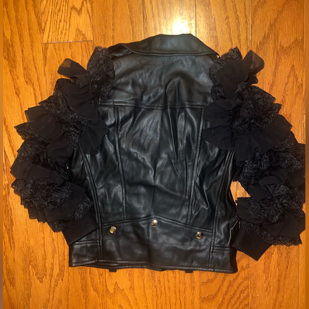 Girls Ruffle Sleeve Faux Leather Moto Jacket size 4T - Picture 8 of 10